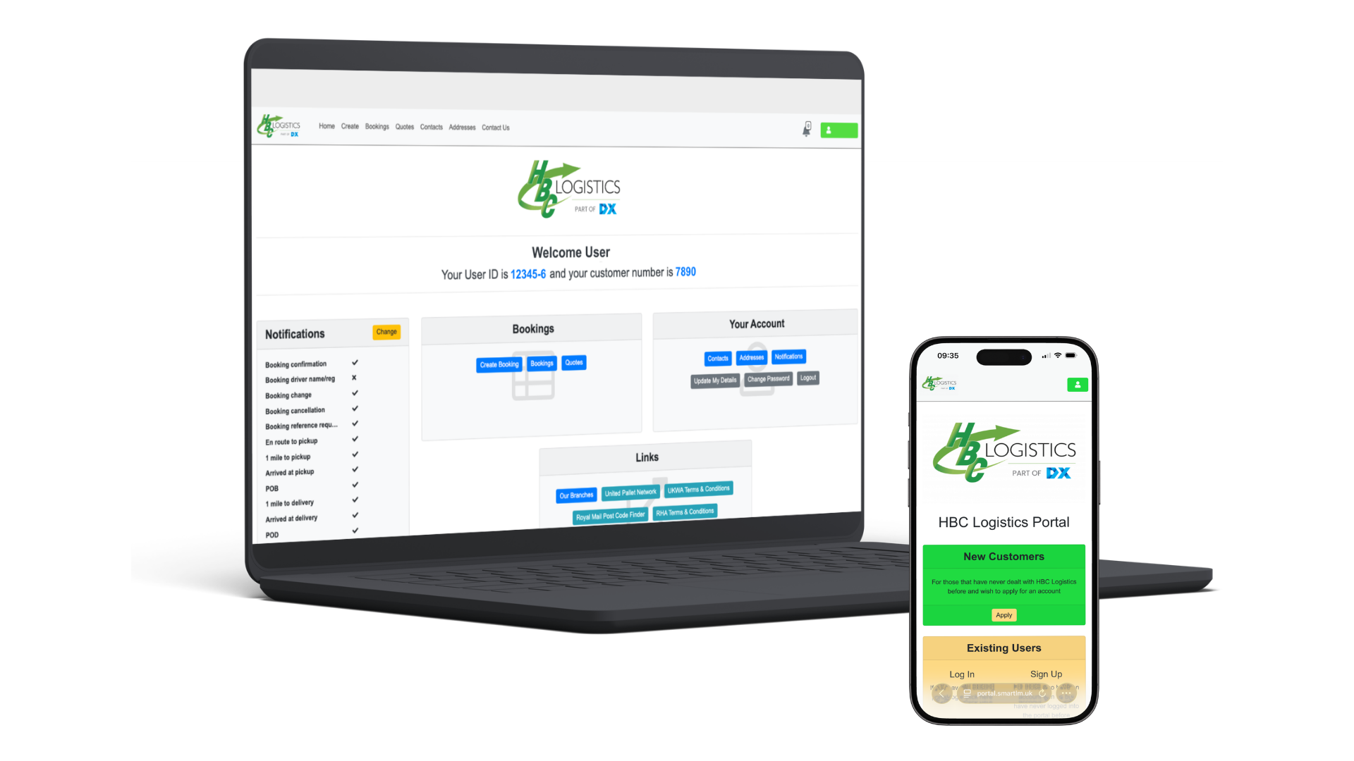 A laptop and phone displaying the HBC Portal.